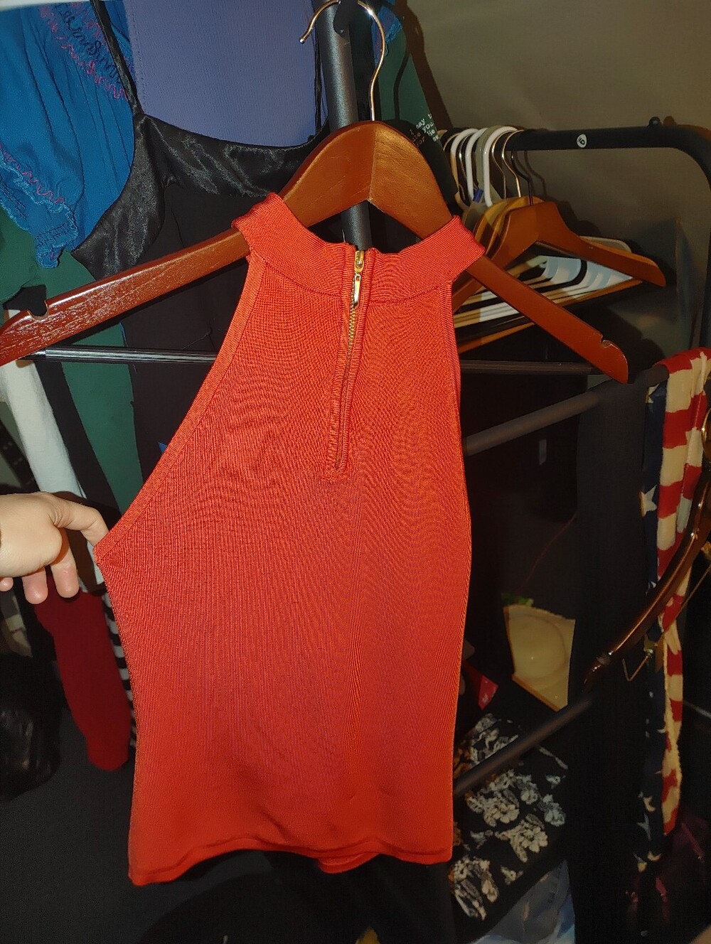 Red Halter Neck Ribbed Tank Top - Picture 5 of 5